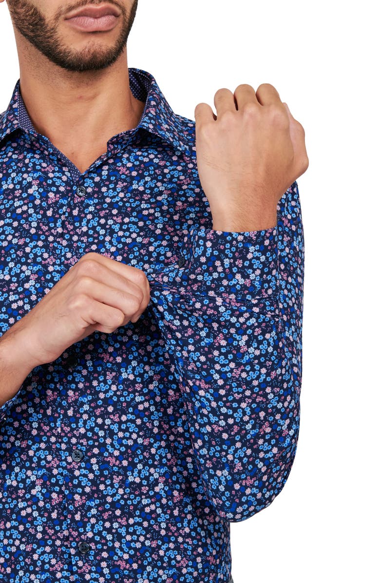 W.R.K Liberty Floral Print Stretch Performance Dress Shirt, Alternate, color, Navy