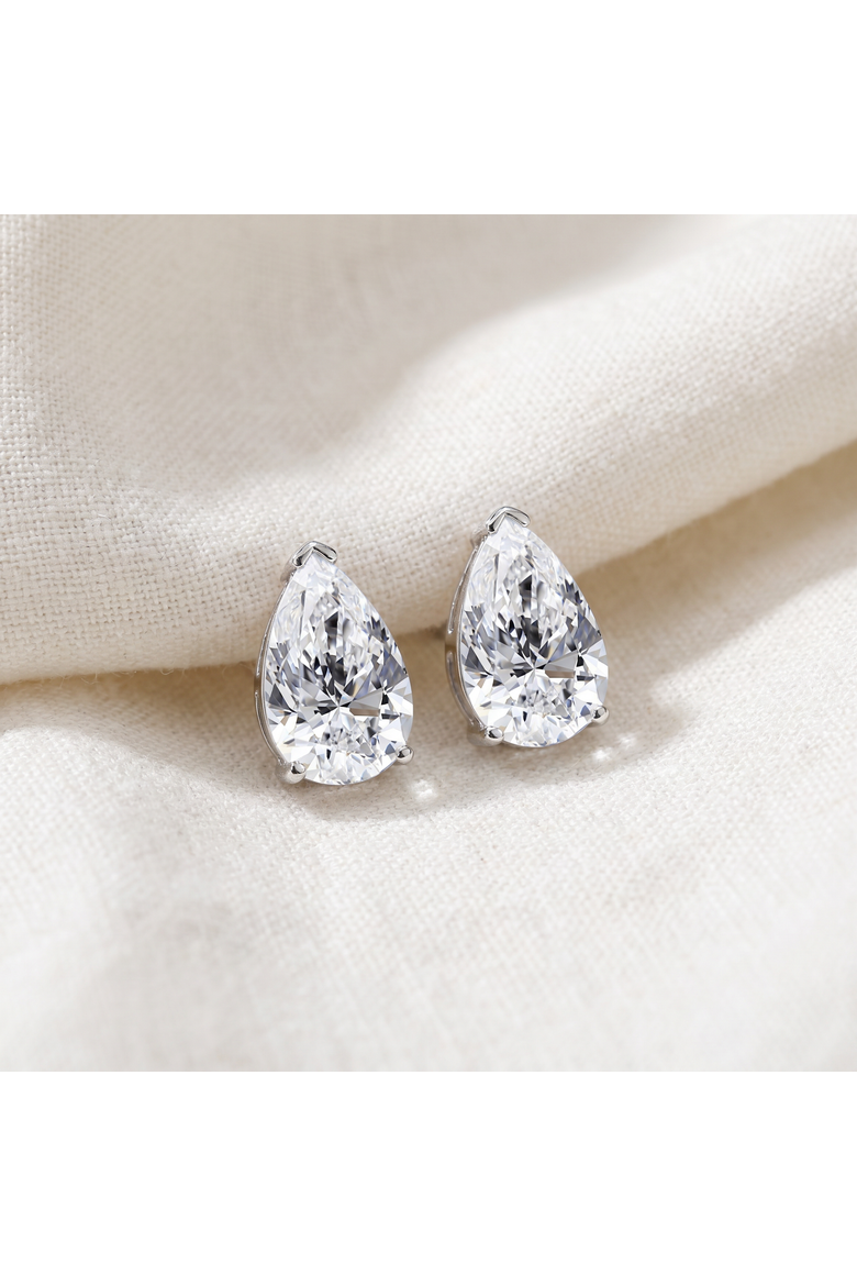 2 Ct Lab Grown Pear Shape Diamond Studs 14k Gold Earrings, Alternate, color, 14k White Gold