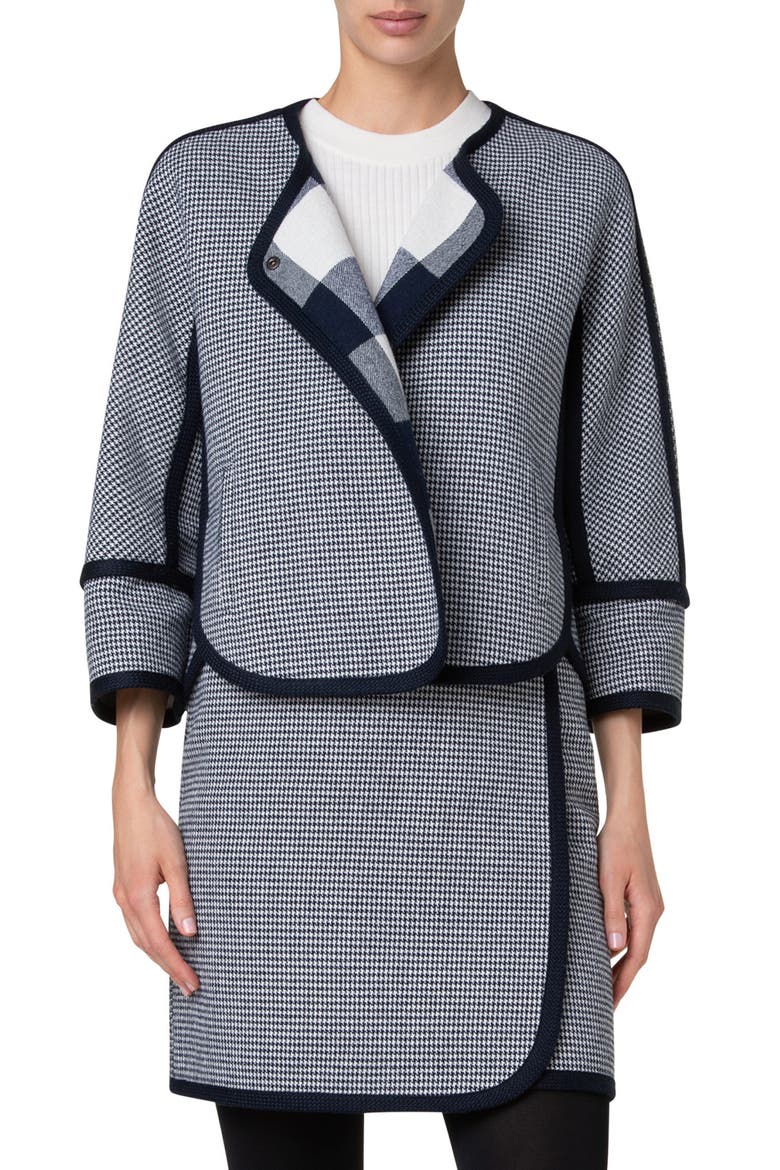 Houndstooth Double Face Jacket, Main, color, CREAM-NAVY
