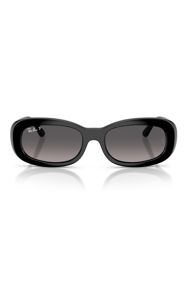 53mm Polarized Oval Sunglasses, Main, color, BLACK / GRADIENT GREY POLAR