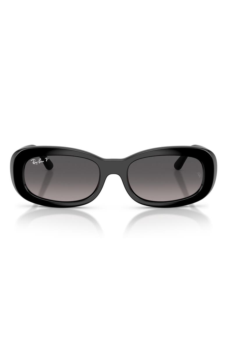Ray-Ban 53mm Polarized Oval Sunglasses, Main, color, Black / Gradient Grey Polar