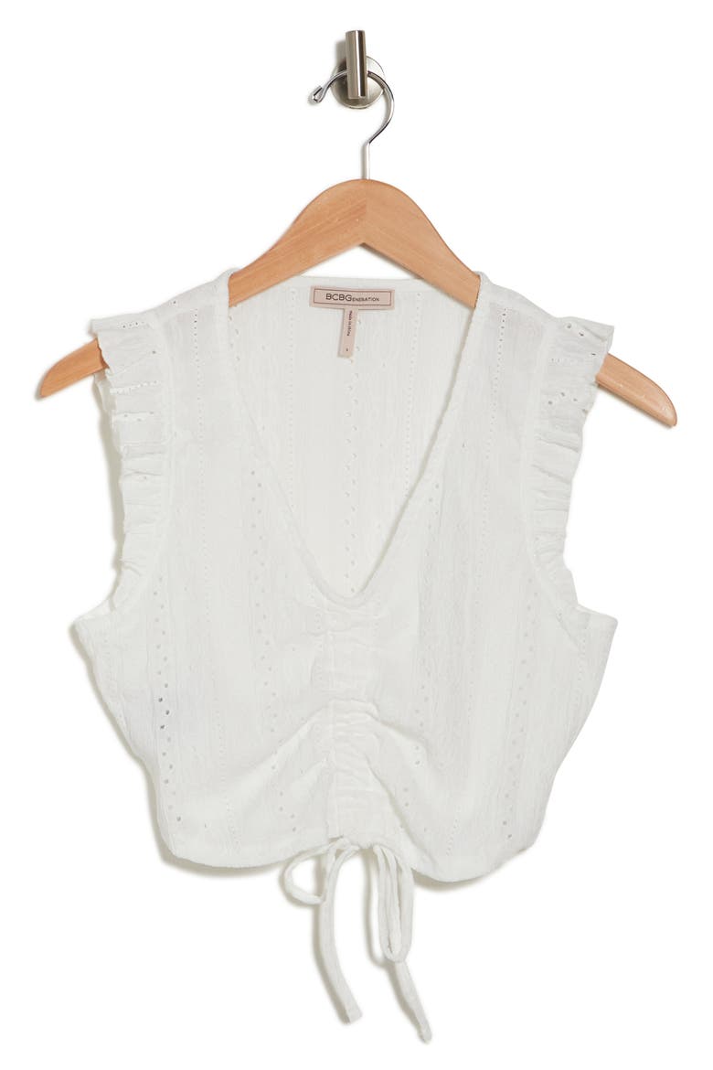 Eyelet Cinch Front Top, Alternate, color, WHITE