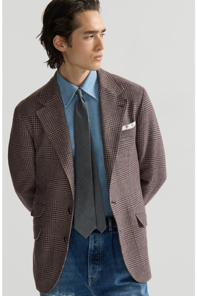 Comfort wool and cashmere Prince of Wales flannel deconstructed Cavallo blazer, Alternate, color, Blueberry