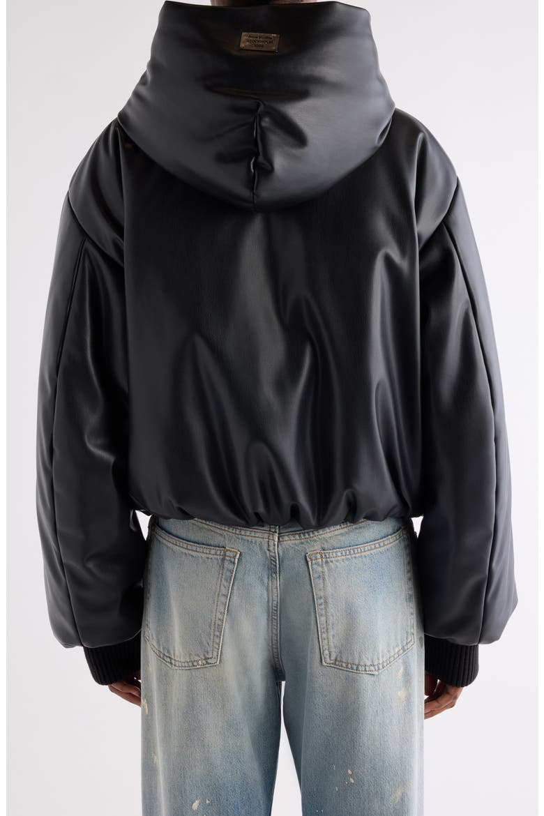 Offy Faux Leather Hooded Bomber Jacket, Alternate, color, BLACK
