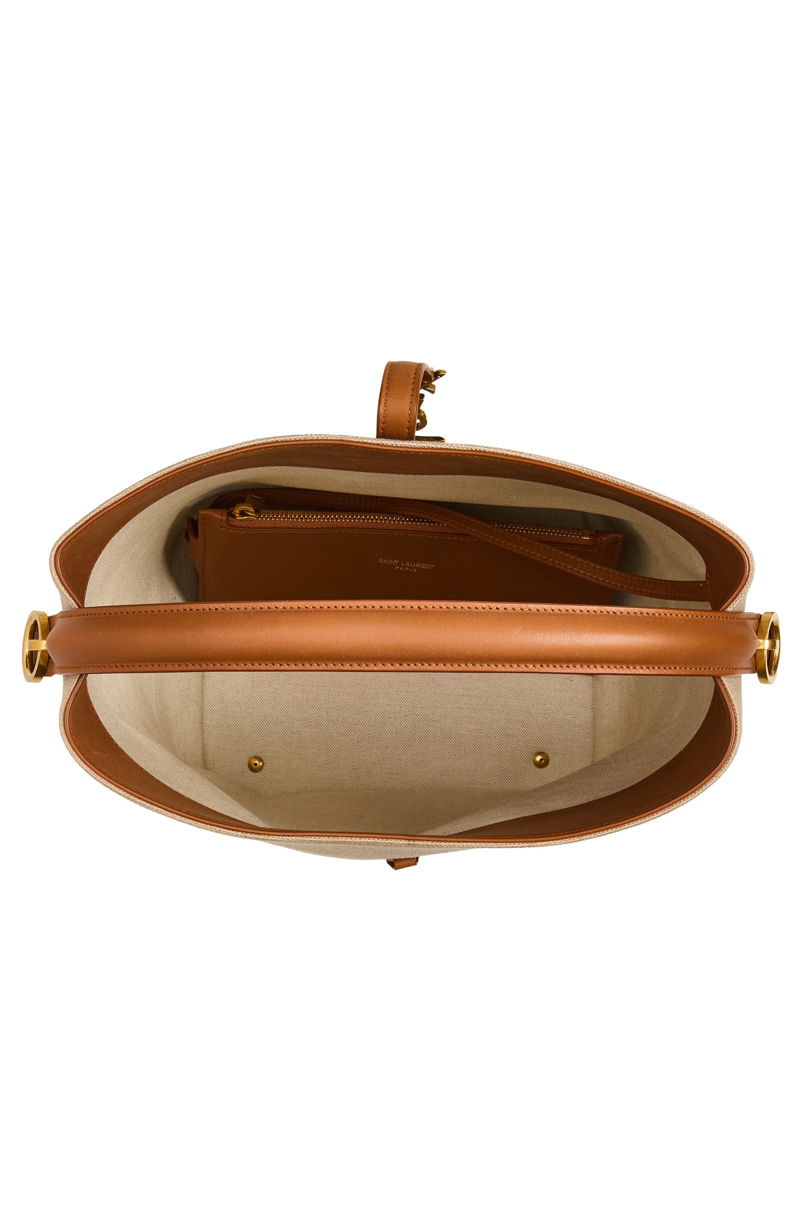 Saint Laurent Le 37 Canvas & Leather Bucket Bag, Alternate, color, Desert Dust/ Brick