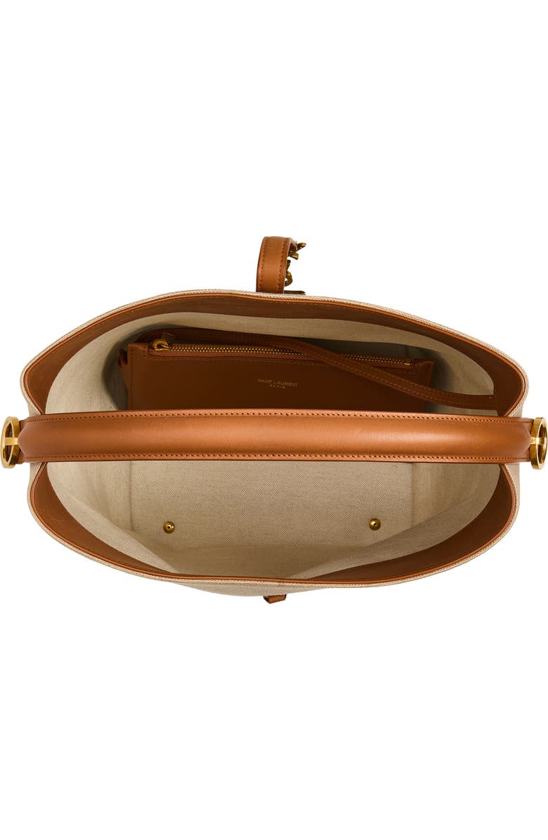 Saint Laurent Le 37 Canvas & Leather Bucket Bag, Alternate, color, Desert Dust/ Brick