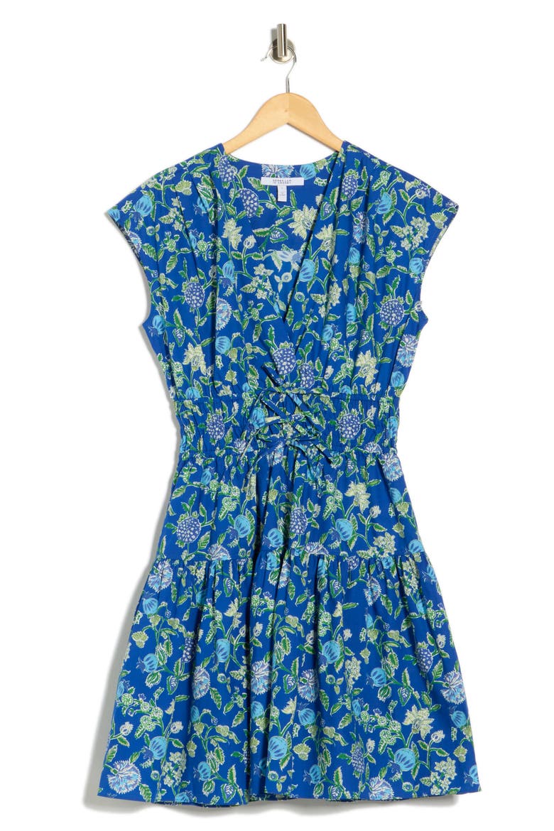 Tora Floral Print Shirred Dress, Alternate, color, BLUE VINES