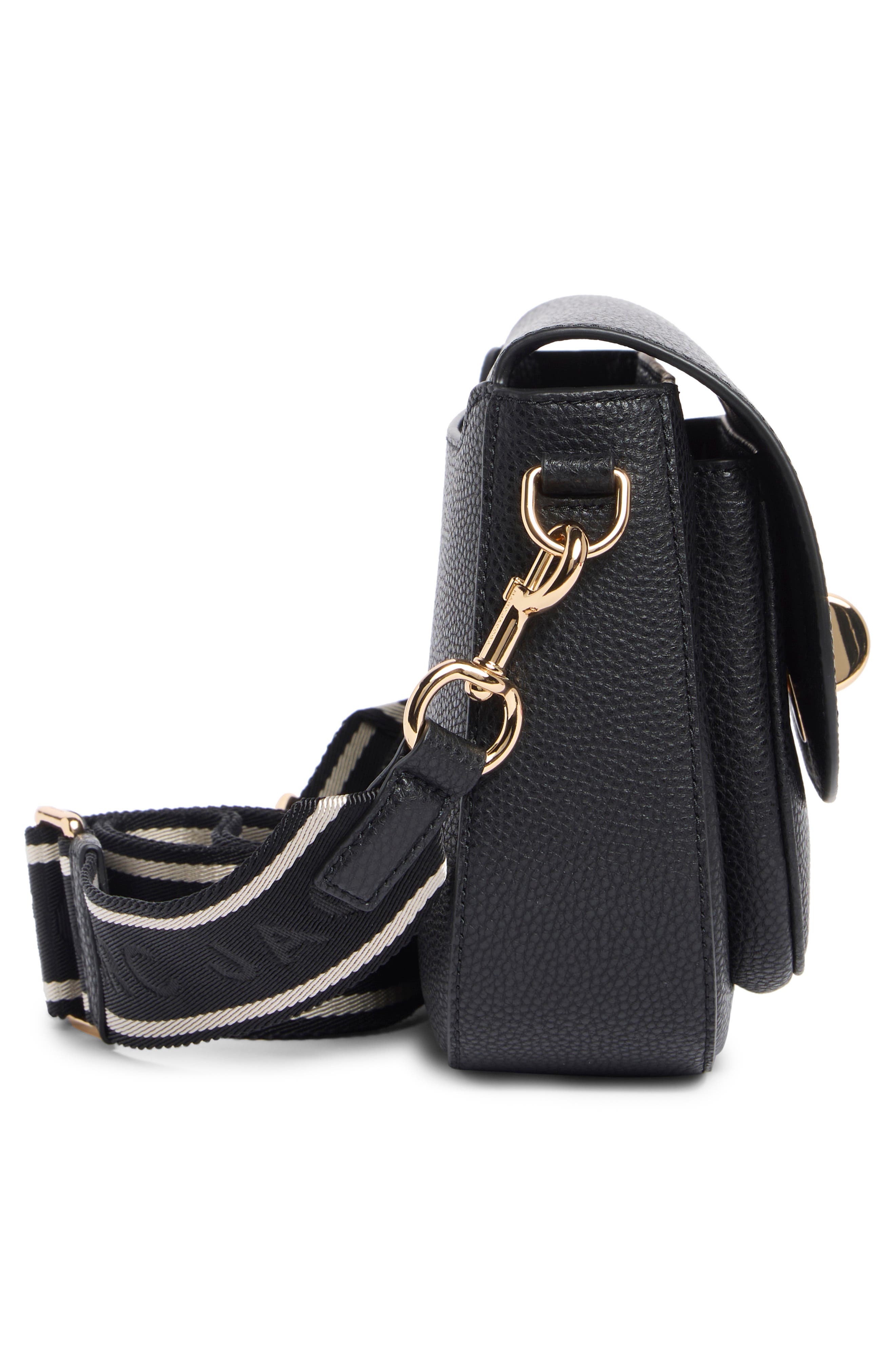 Signet Turnlock Leather Saddle Bag, Alternate, color, BLACK