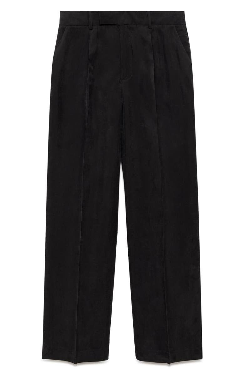 MANGO Pleat Front Straight Leg Pants, Alternate, color, Black