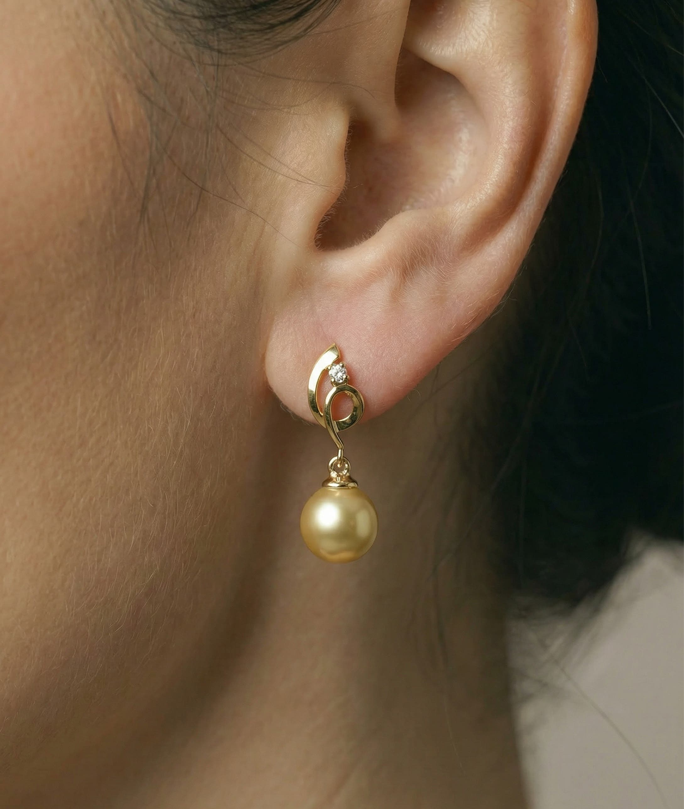 The Pearl Source 14K Gold Golden Pearl & Diamond Symphony Earrings ...