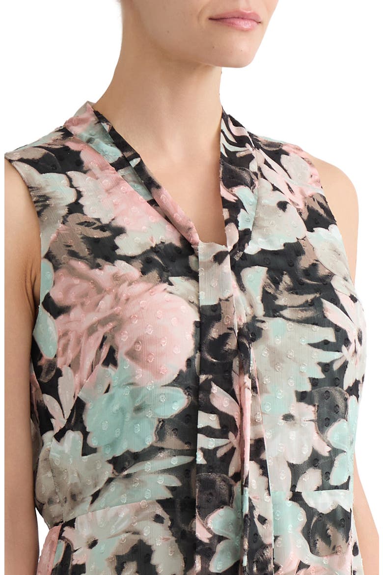Floral Print Clip Dot Tie Neck Sleeveless Midi Dress, Alternate, color, BLACK MULTI
