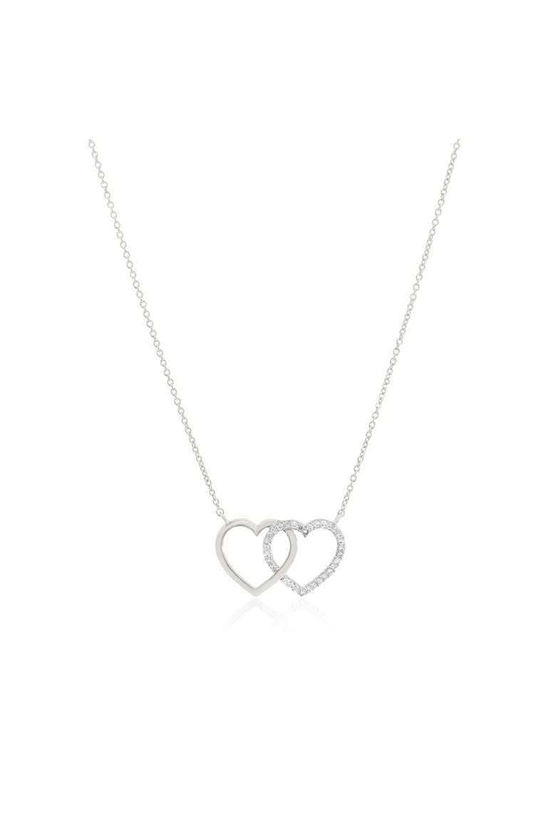 Diamond Interlocking Double Heart Necklace, Main, color, Sterling Silver
