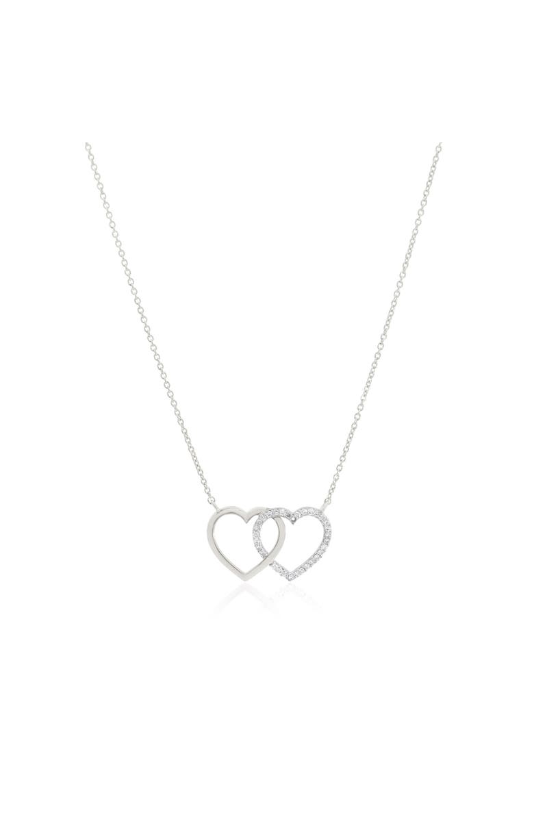 The Lovery Fine Jewelry Diamond Interlocking Double Heart Necklace, Main, color, Sterling Silver