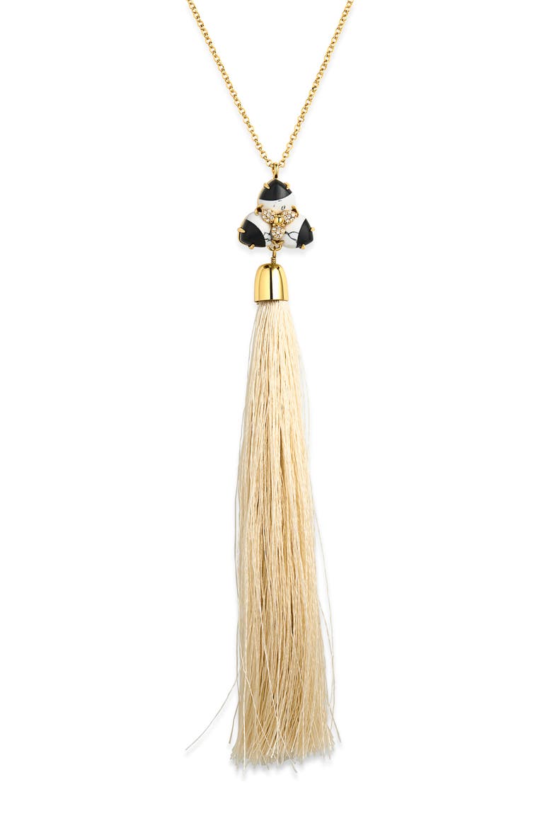 Crystal Orchid Tassel Necklace, Main, color, ONYX MARBLE