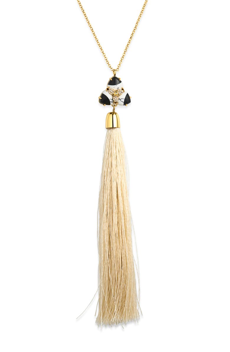 Lele Sadoughi Crystal Orchid Tassel Necklace, Main, color, Onyx Marble