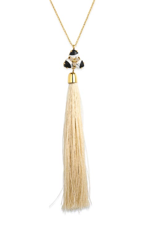 Crystal Orchid Tassel Necklace
