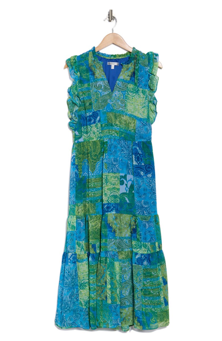 SANDRA DARREN Ruffle Sleeveless Tiered Midi Dress, Alternate, color, Blue/ Green