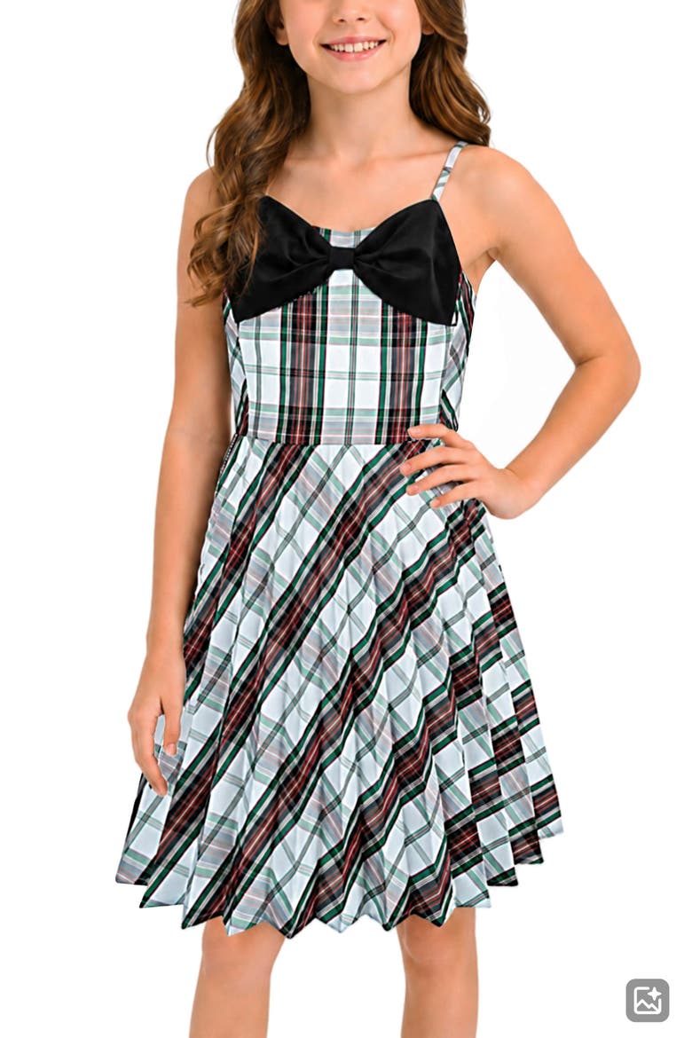 Kids' Plaid Taffeta Pleated Dress, Alternate, color, RED MULTI