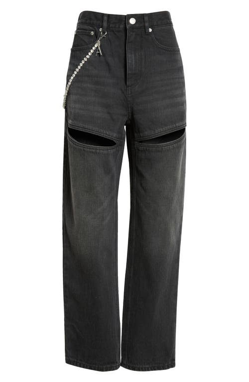 Shop Area Slit Straight Leg Jeans With Crystal Chain In Black