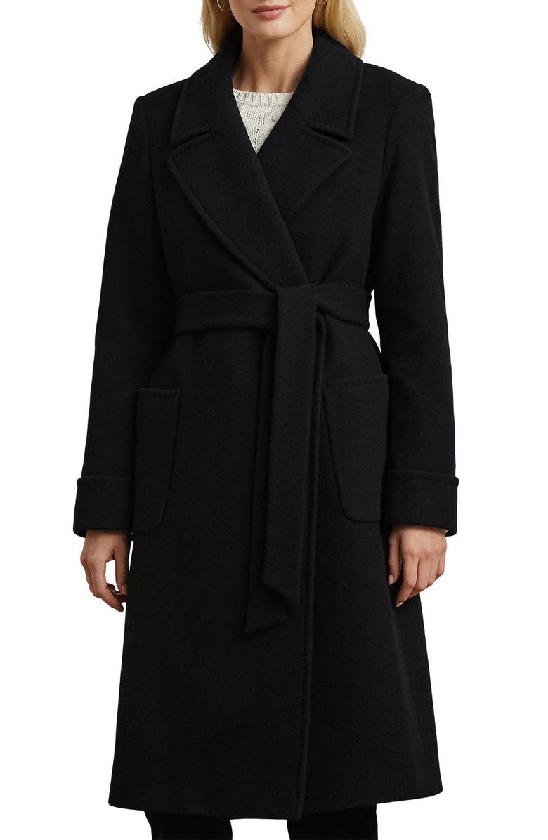 Lauren Ralph Lauren Belted Wool & Cashmere Blend Wrap Coat, Alternate, color, Black