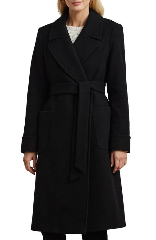 Ralph Lauren Lauren  Belted Wool Blend Wrap Coat In Black