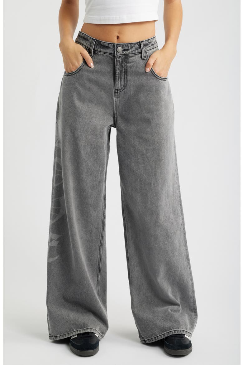 Love Print Relaxed Superwide Leg Jeans, Main, color, GREY
