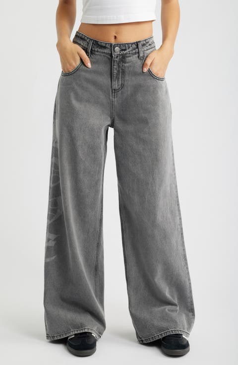 Relaxed Super Wide Leg Jeans (Grey)