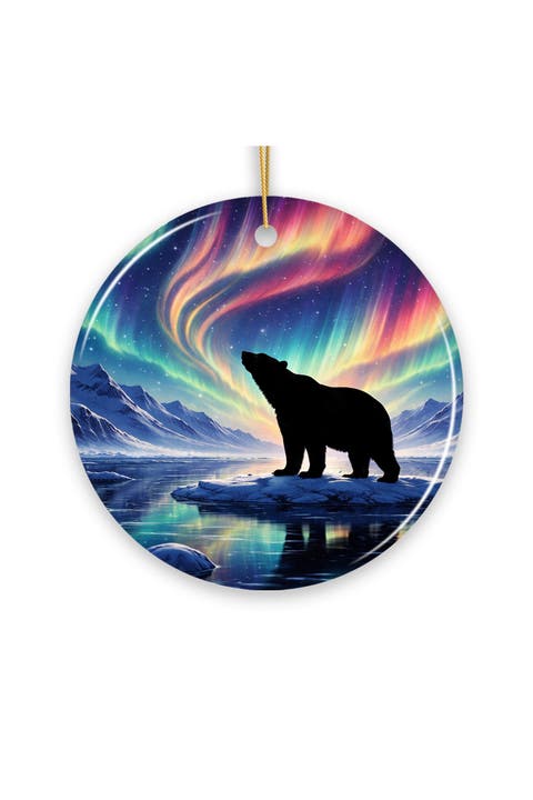 Arctic Aurora Polar Bear Ceramic Ornament - Version 2