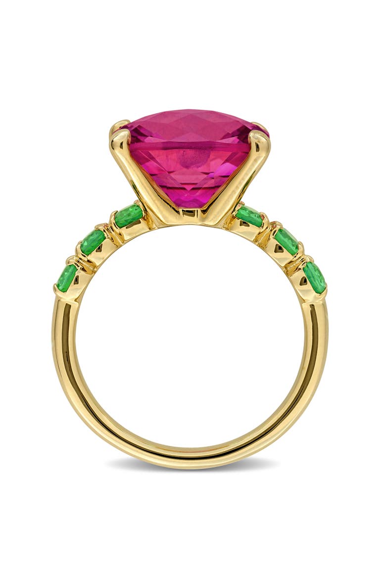 Pink Topaz & Tsavorite Ring Yellow Plated, Alternate, color, Pink Topaz