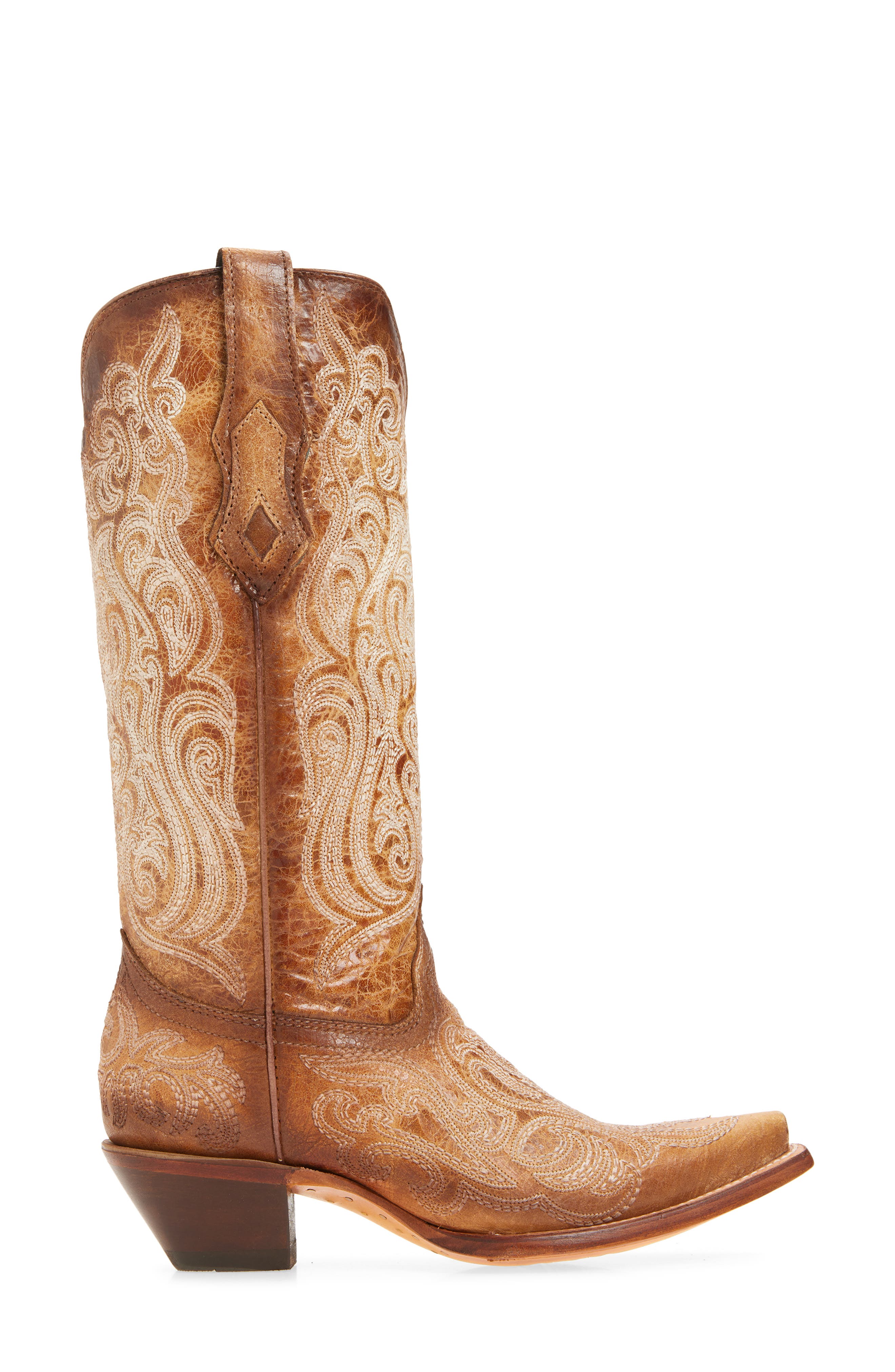 CORRAL Crackled Knee High Western Boot, Alternate, color, Straw