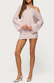 EDIKTED Sequin One-Shoulder Long Sleeve Knit Minidress