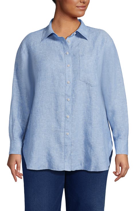 Plus Size Linen Oversized Button Front Shirt