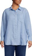 Lands' End Plus Size Linen Oversized Button Front Shirt