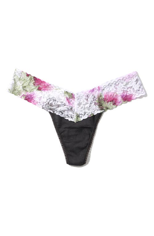 Hanky Panky Print Low Rise Jersey Thong in Granite/Wild Thistle 