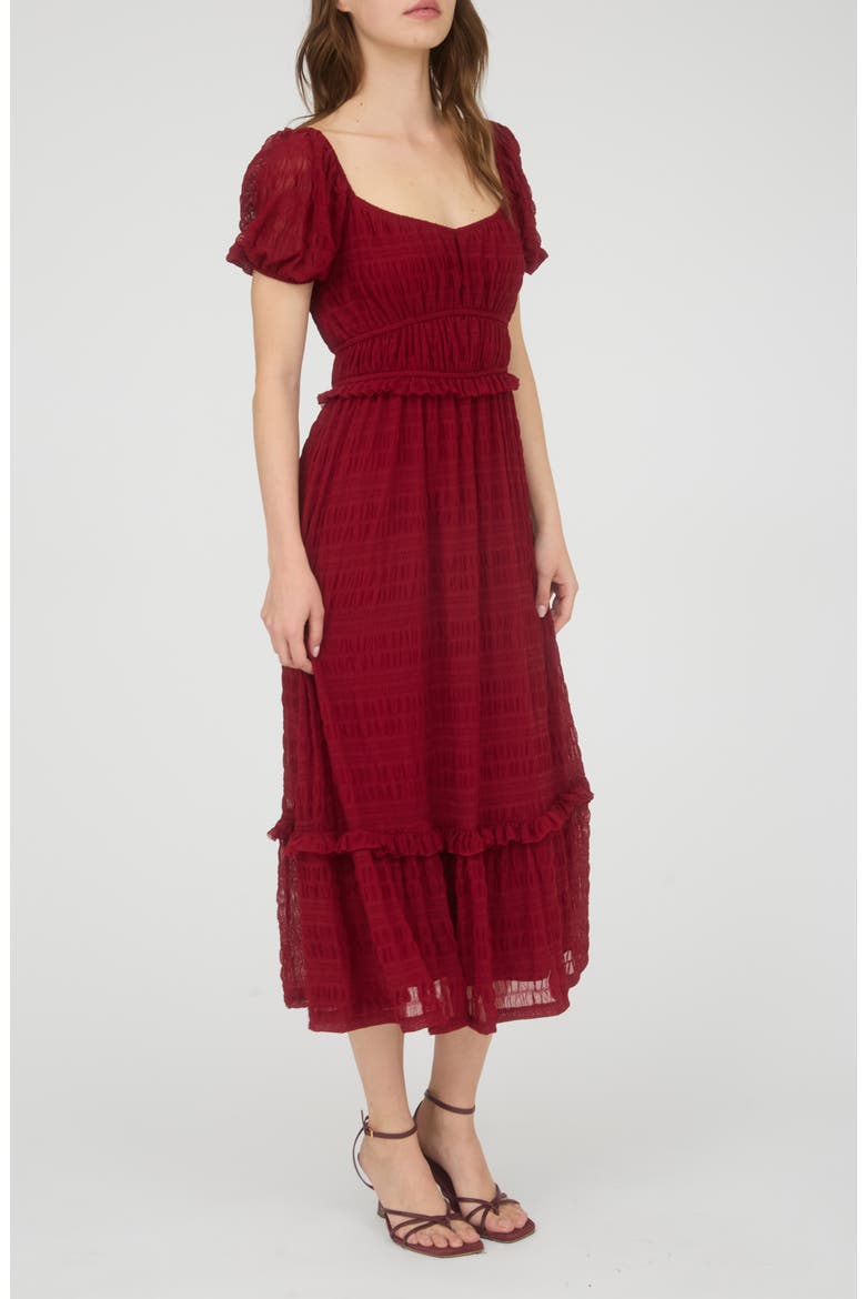 Puff Sleeve Tiered Midi Dress, Alternate, color, DEEP RED