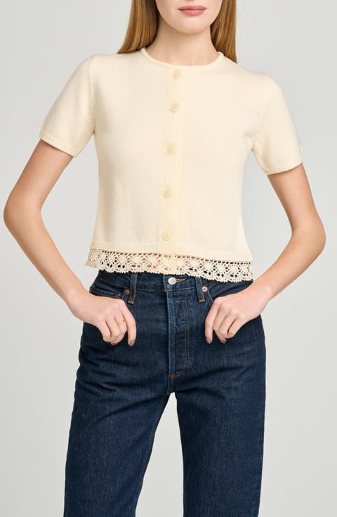 Carine Lace Trim Button Front Cardigan