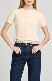 WAYF Carine Lace Trim Button Front Cardigan