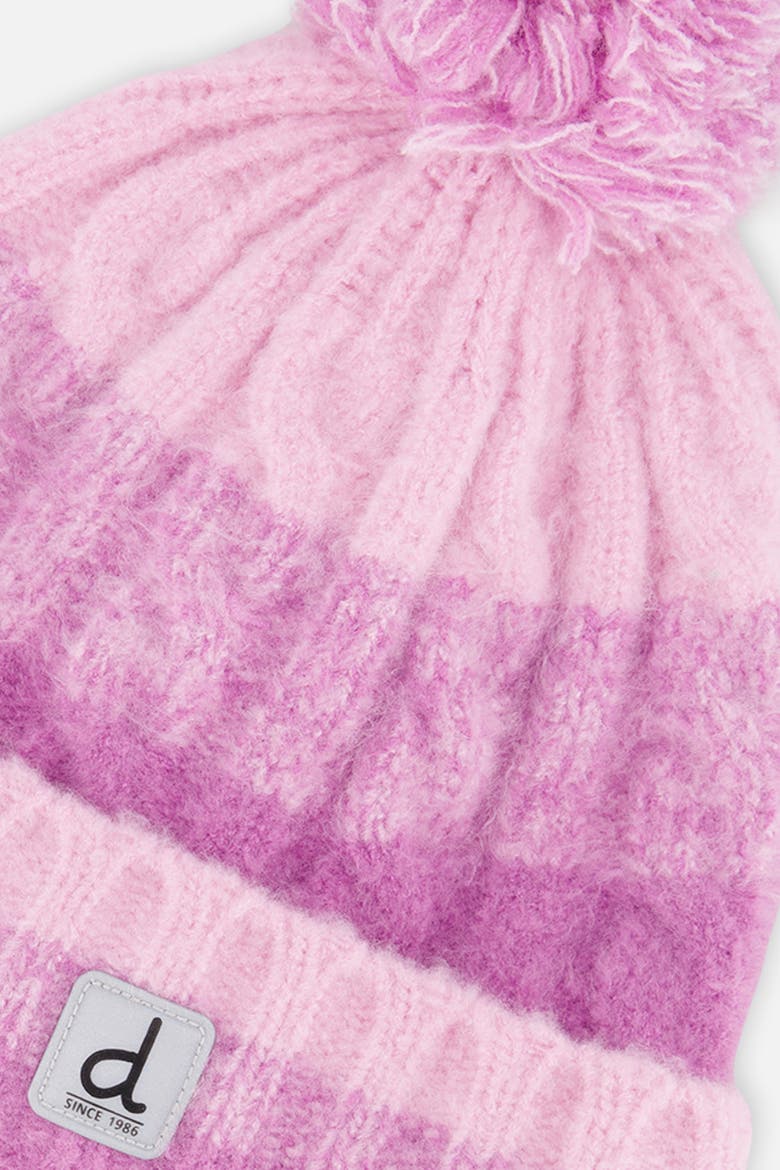 Cable-Knit Fleece-Lined Folded Cuff Hat with Pompom, Alternate, color, Pinkish Violet