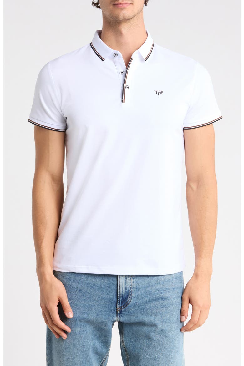 Double Stripe Stretch Cotton Polo, Main, color, WHITE