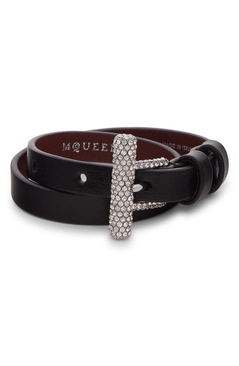 Crystal Pavé T-Bar Leather Wrap Bracelet