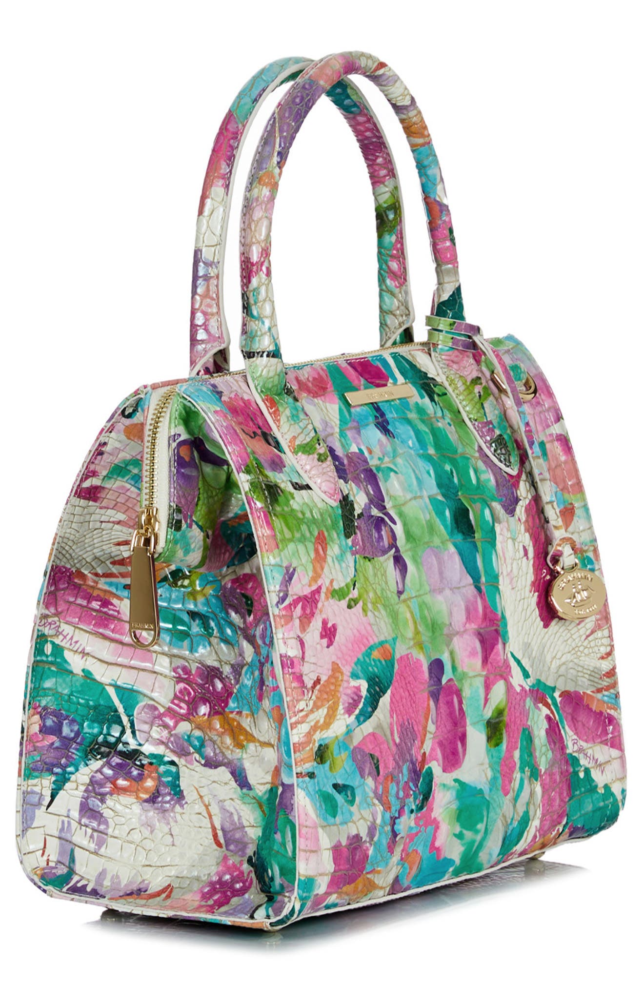 Brahmin Small Caroline Croc Embossed Leather Satchel, Alternate, color, 