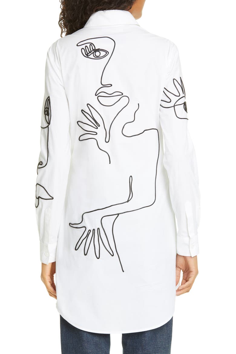 Face Embroidered Cotton Poplin Shirt, Alternate, color, 1001 WHITE