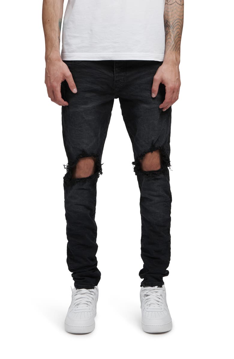 PURPLE BRAND Ripped Knee Blowout Slim Jeans, Main, color, Black Wash