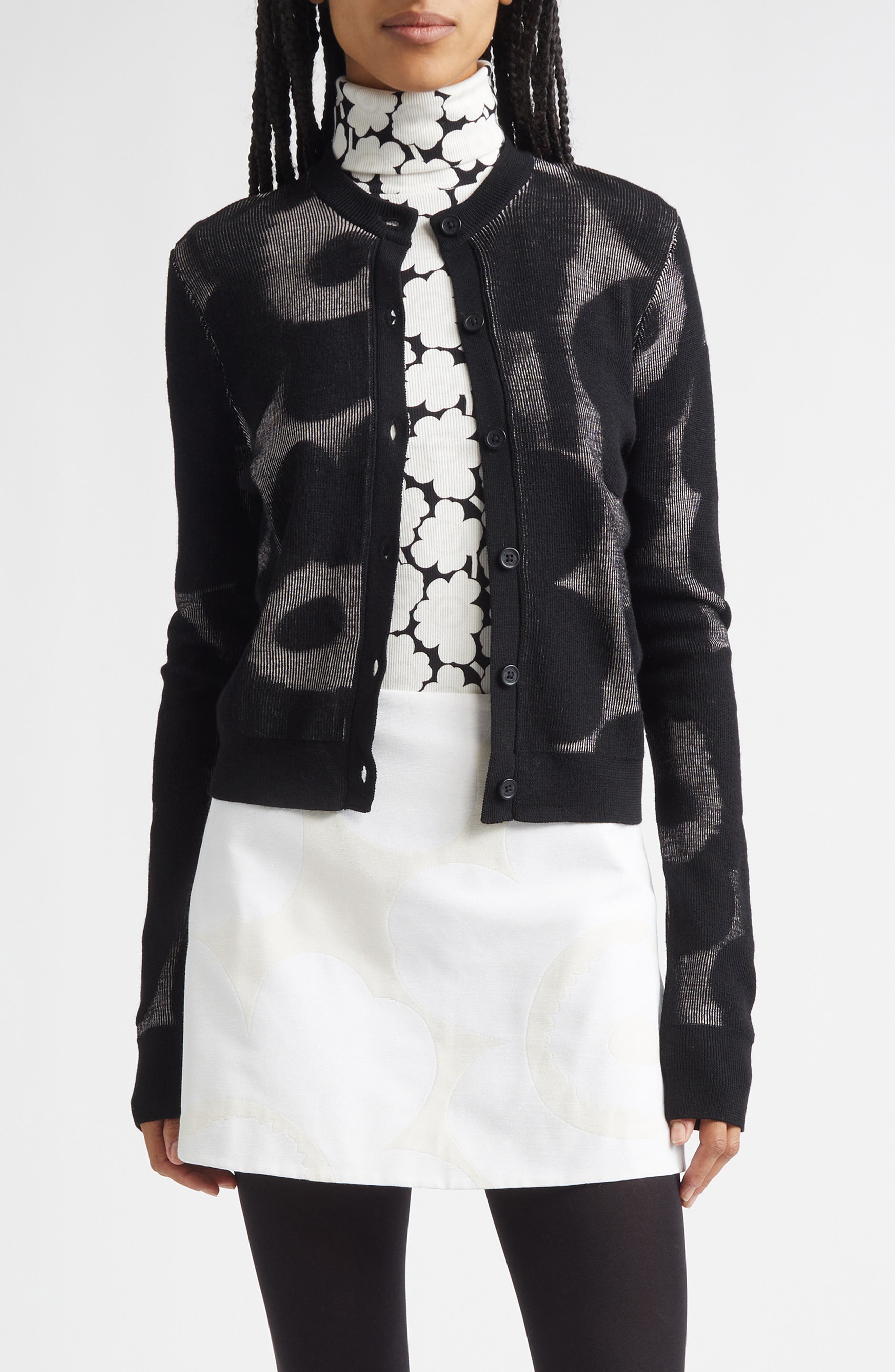 Innoittaa Unikko Jacquard Rib Wool Blend Cardigan