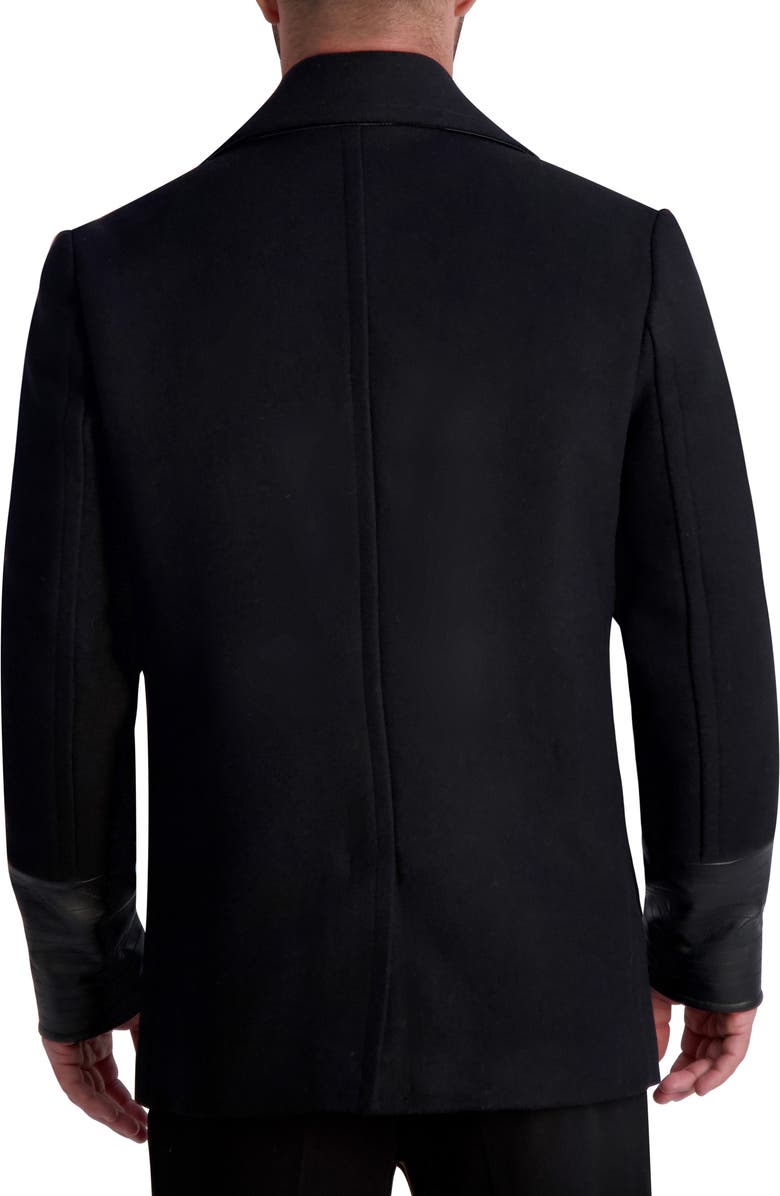 KARL LAGERFELD PARIS Double Breasted Wool Blend Peacoat, Alternate, color,