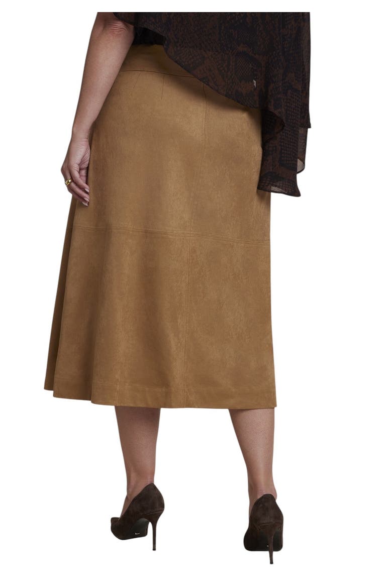 Belted Faux Suede Midi Skirt (plus), Alternate, color, BROWN