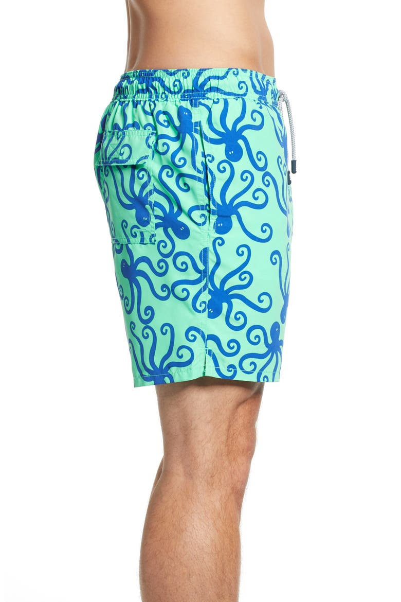 'Octopus Pattern' Swim Trunks, Alternate, color, GREEN/ BLUE