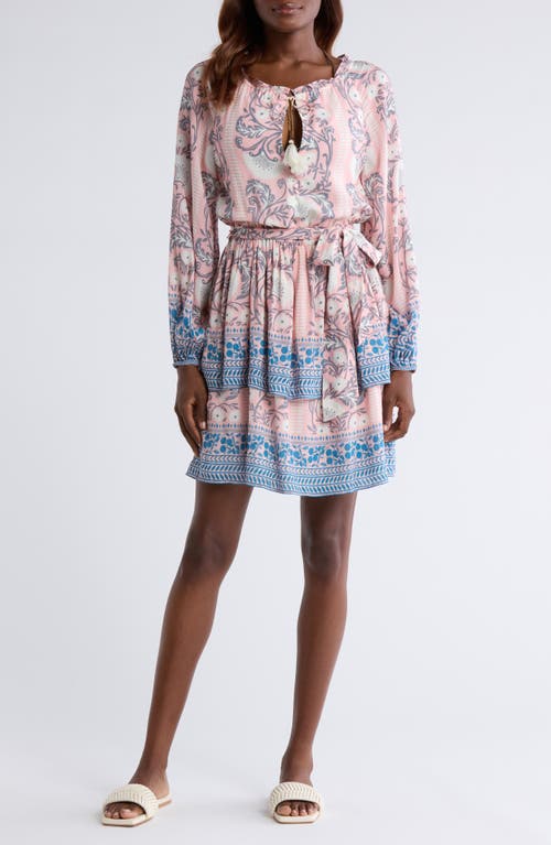 Alicia Bell Stevie Long Sleeve Belted Cotton & Silk Cover-up Minidress In Multi