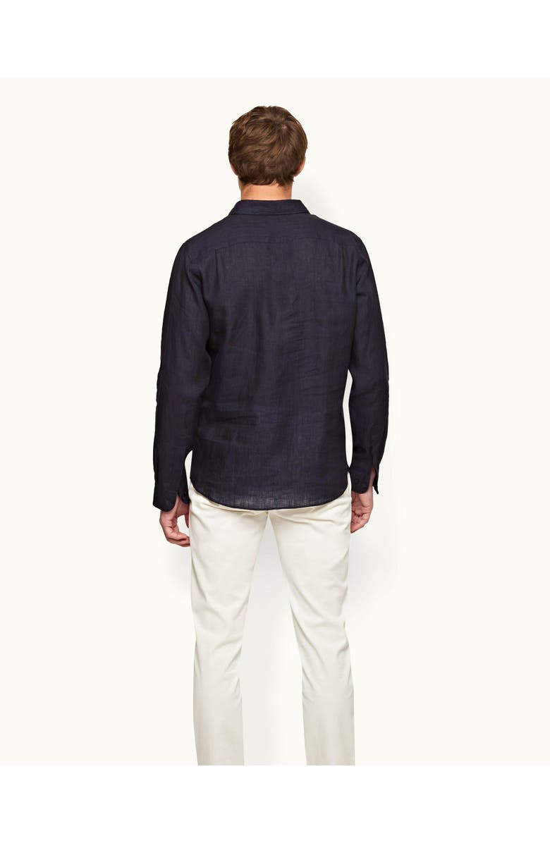 Orlebar Brown Percy Linen Classic Collar Overhead Linen Shirt, Alternate, color, Dark Navy