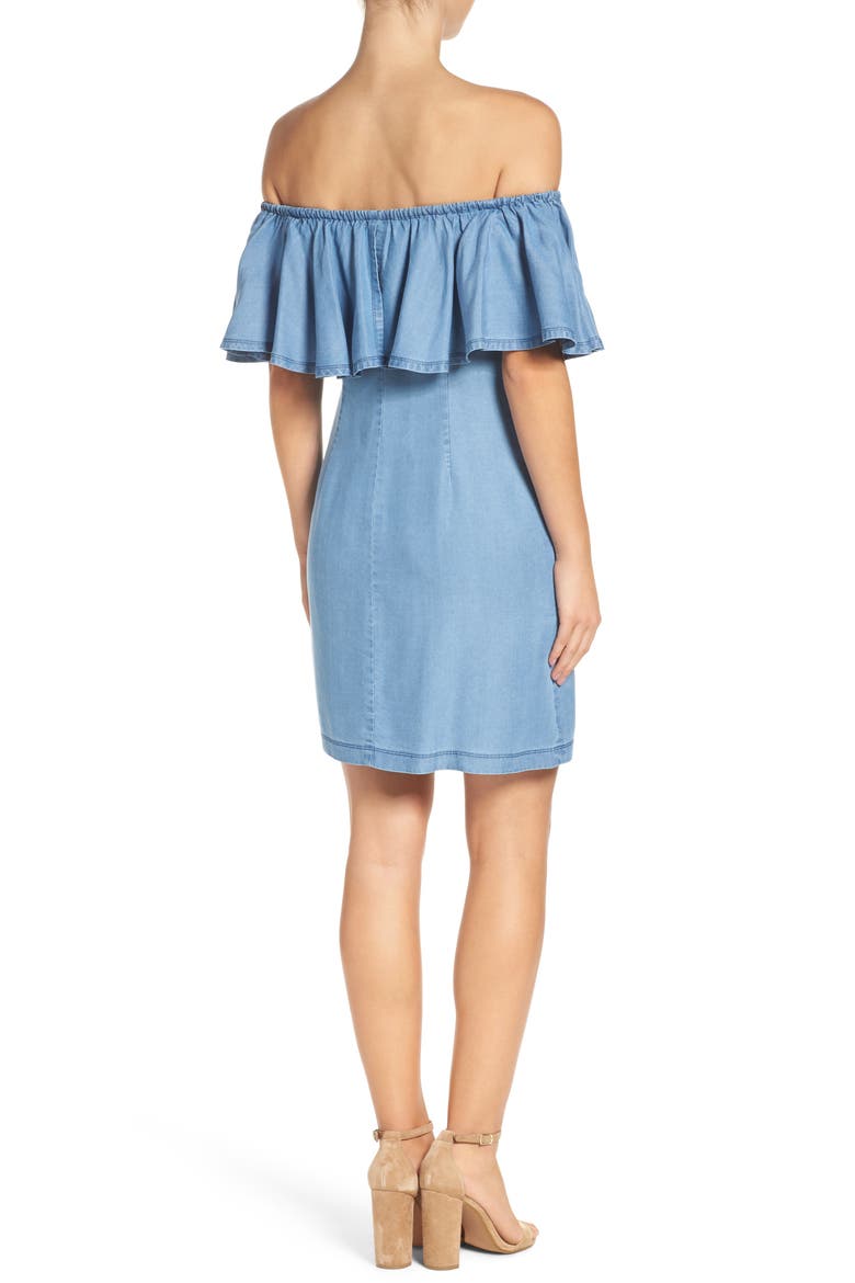 Ruffle Chambray Off the Shoulder Dress, Alternate, color, BLUE CHAMBRAY